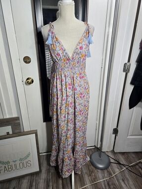 Inspired Hearts Shoulder Tie Floral Midi Dress Sz XL